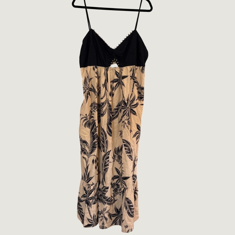 A New Day Midi Dress Women Tan Black Tropical Boho Beaded SIZE XL